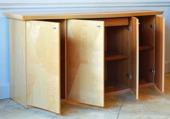 Italian Modernist Blonde Wood Inlaid Serpentine Sideboard or Credenza