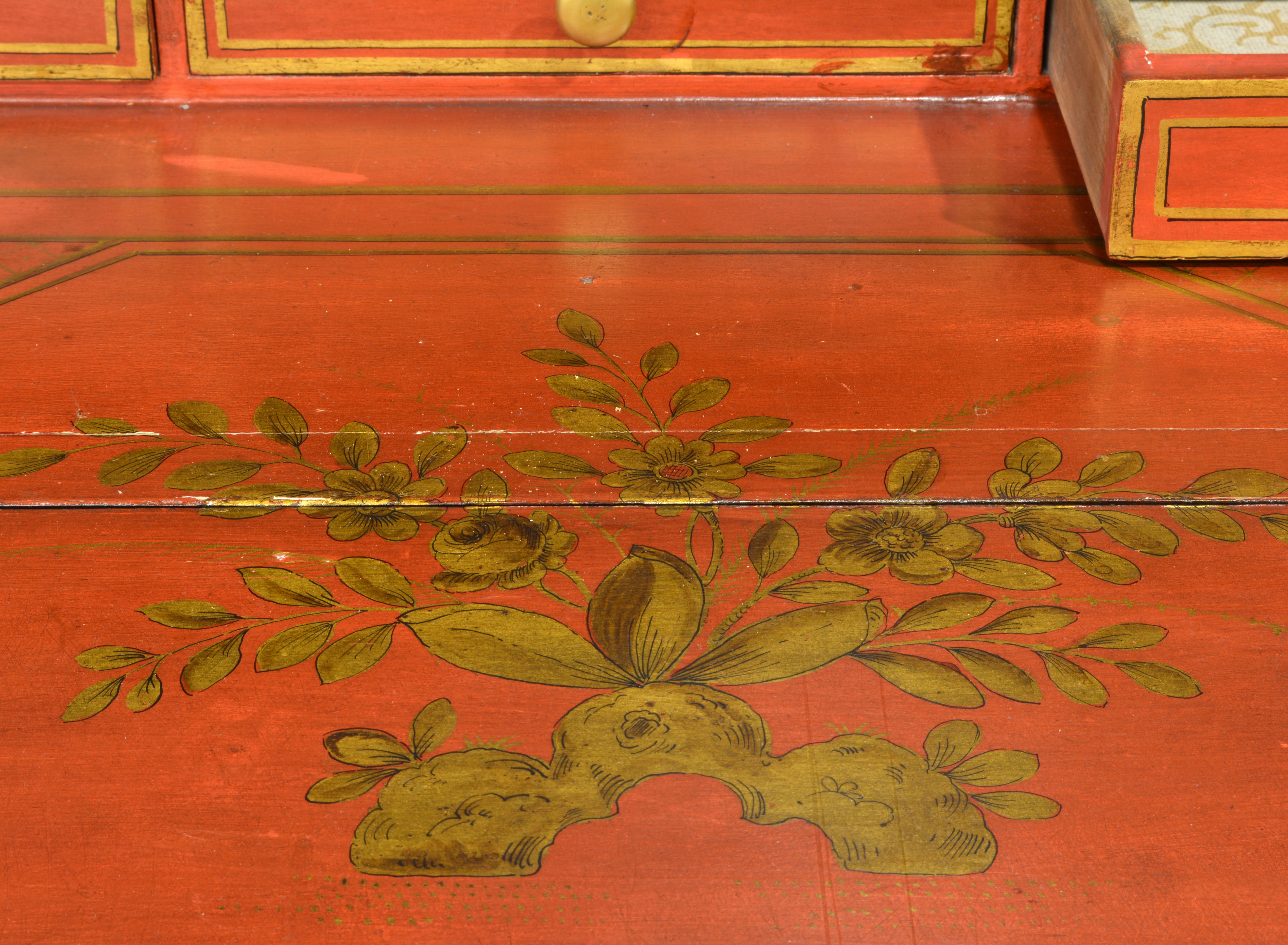 Italian 20th Cent Painted and Gilt Chinoiserie Decorated Two-Part Secretary Desk 5