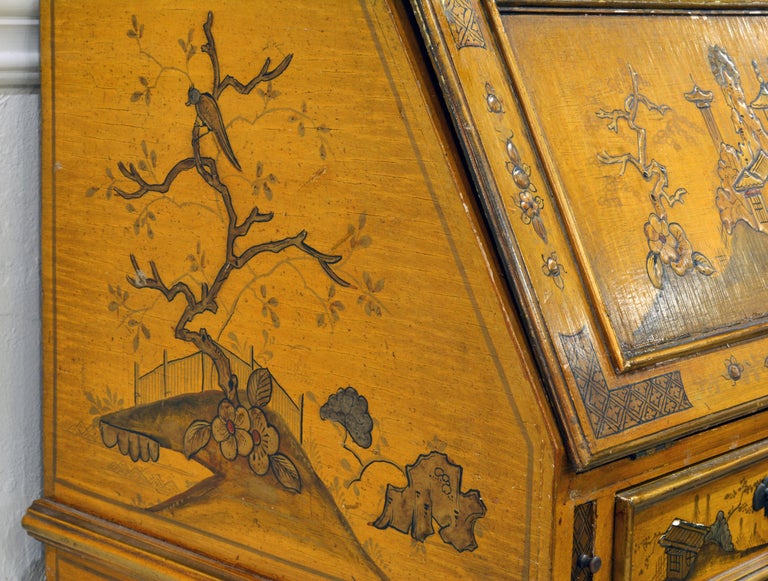 20th Century Painted and Gilt Chinoiserie Decorated Two-Part Secretary Desk 6