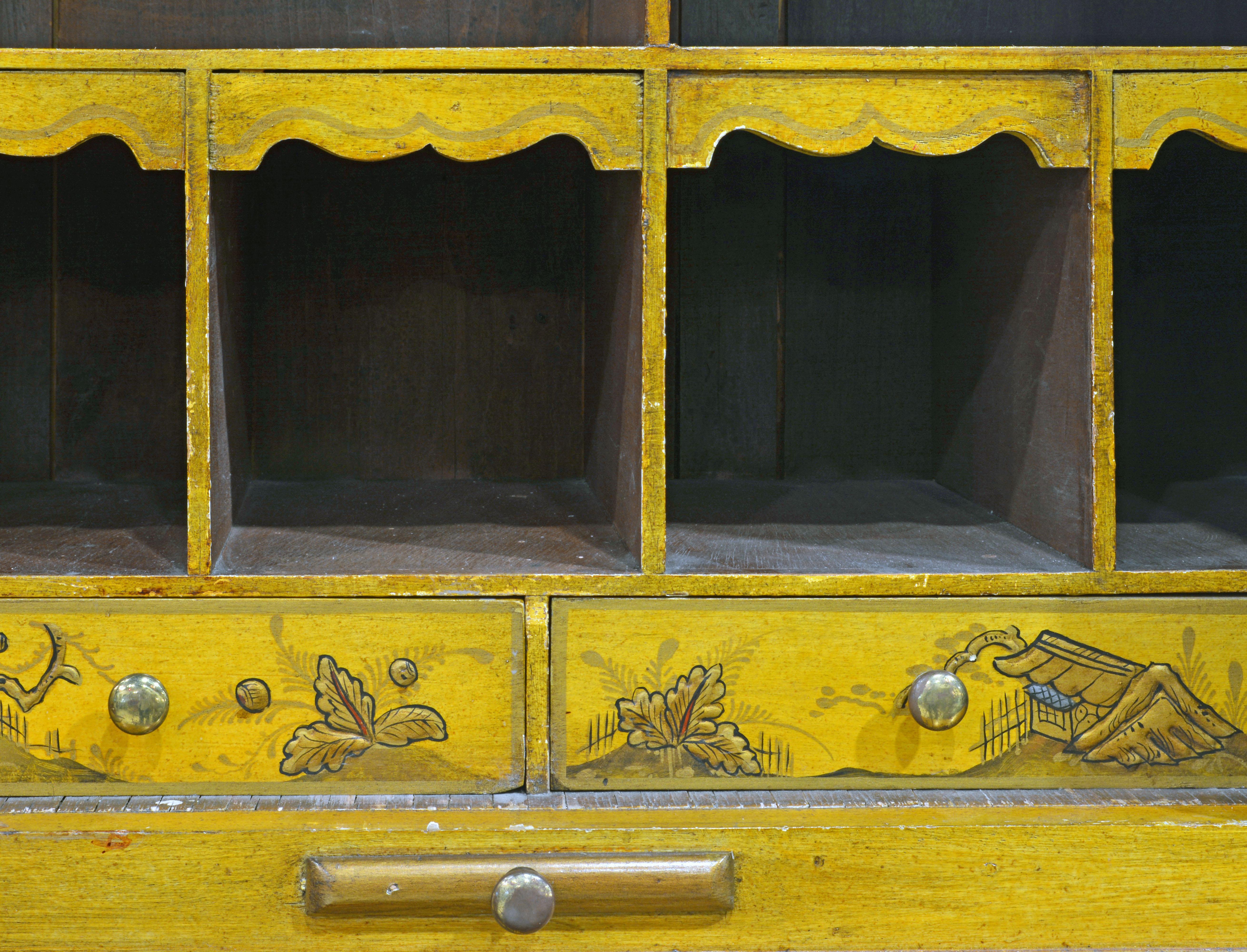 20th Century Painted and Gilt Chinoiserie Decorated Two-Part Secretary Desk 7