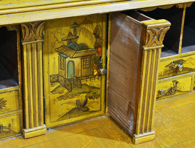 20th Century Painted and Gilt Chinoiserie Decorated Two-Part Secretary Desk 10
