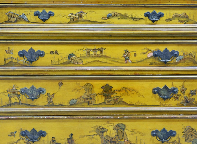 20th Century Painted and Gilt Chinoiserie Decorated Two-Part Secretary Desk 12