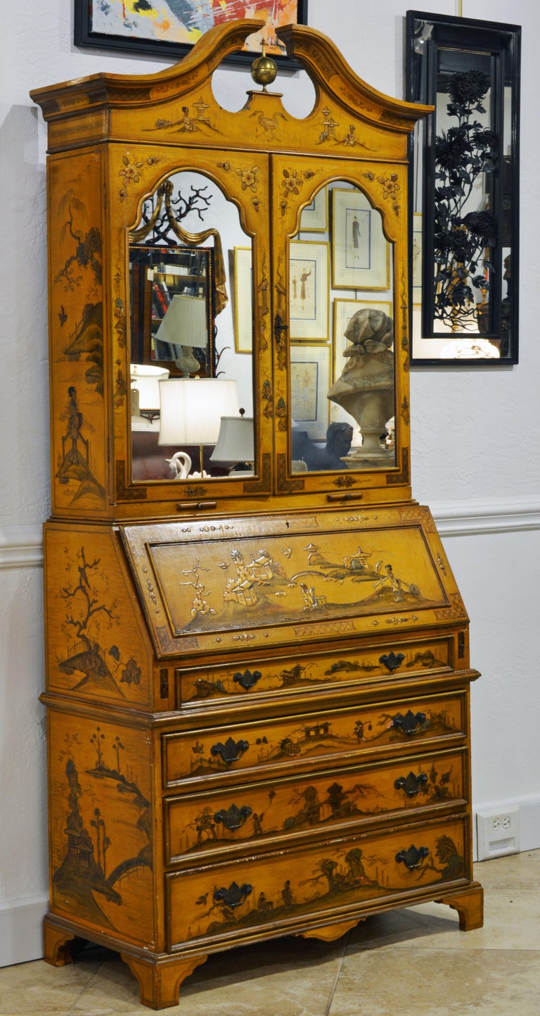 Neoclassical 20th Century Painted and Gilt Chinoiserie Decorated Two-Part Secretary Desk
