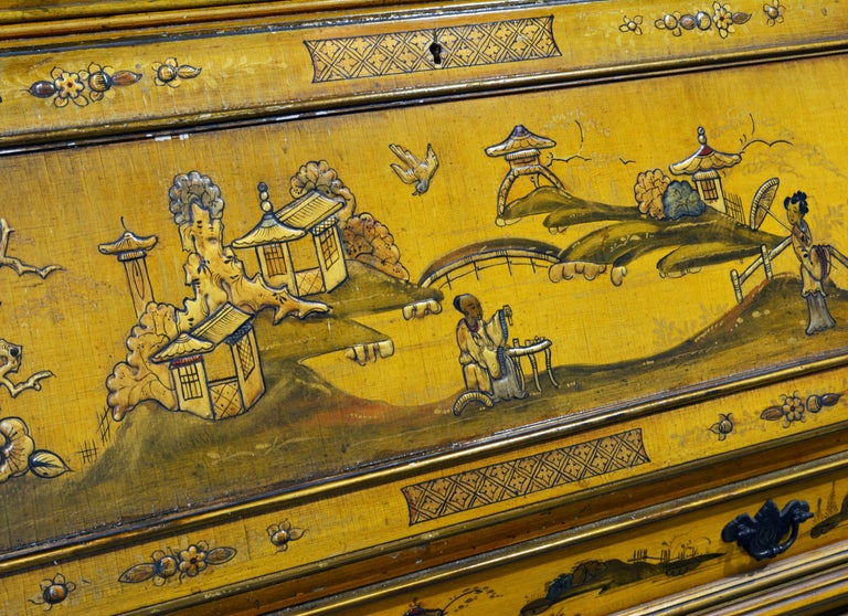 20th Century Painted and Gilt Chinoiserie Decorated Two-Part Secretary Desk 3
