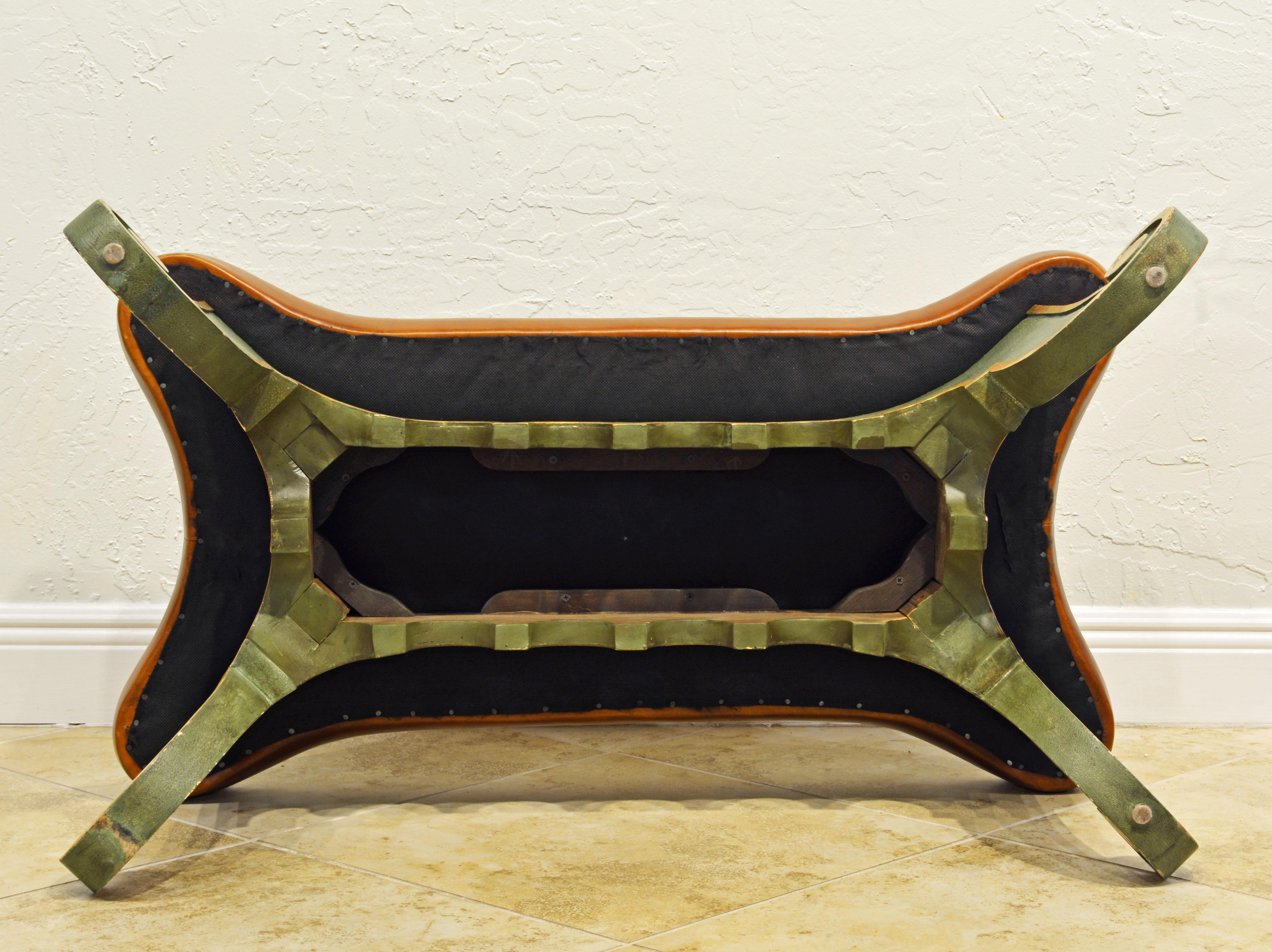 20th Century Venetian Style Painted and Parcel-Gilt Leather Covered Bench 4