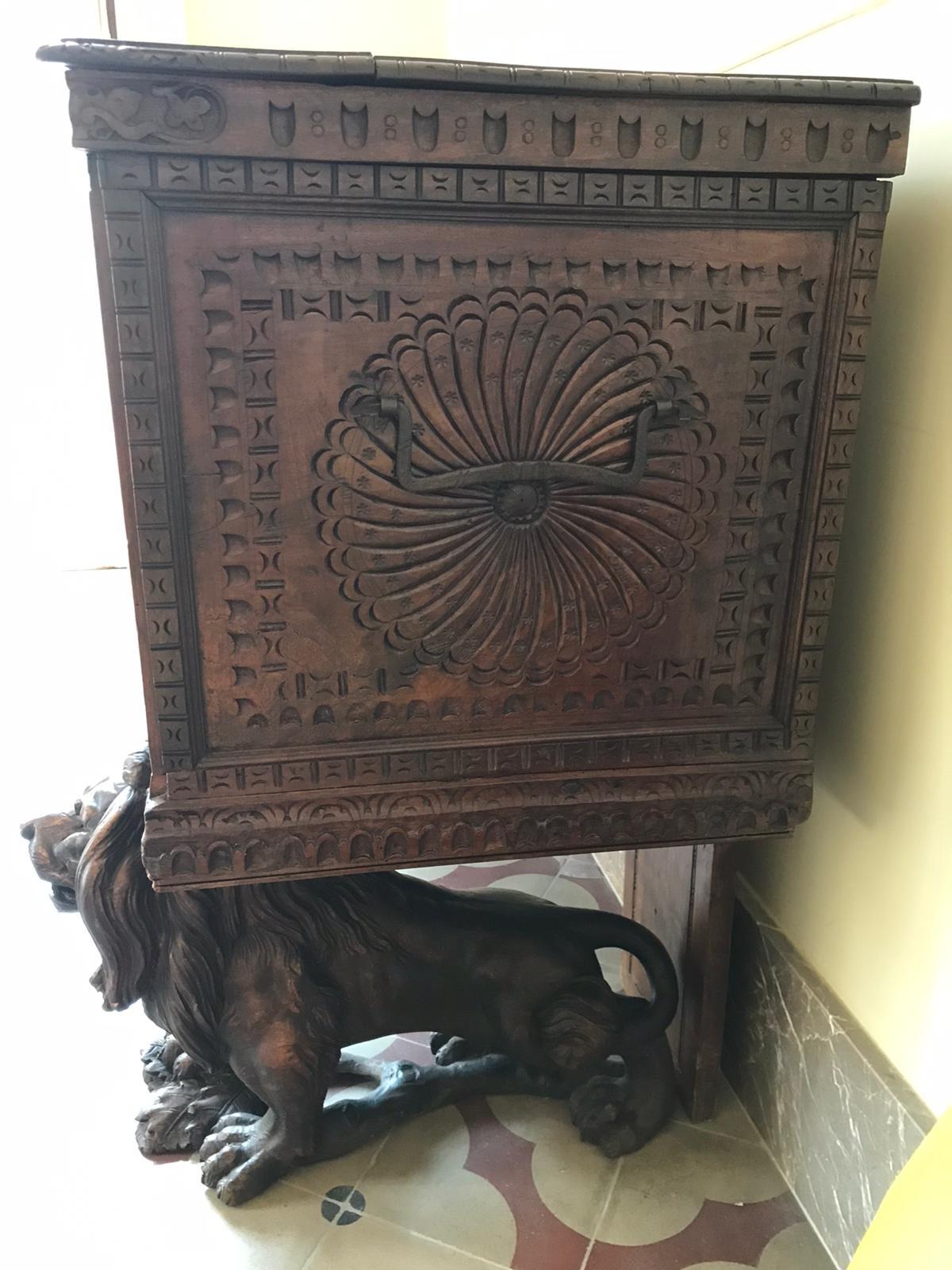 Italian 20th Century Baroque Style Carved Walnut Figural  Cassone Chest- Boot For Sale 2