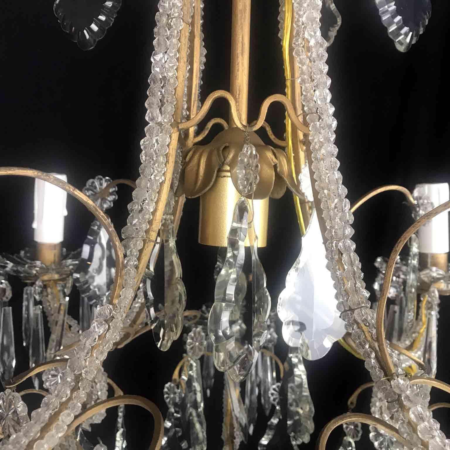 20th Century Beaded Crystal Cage Chandelier Two-Tier Nine-Light Italian Pendant 5