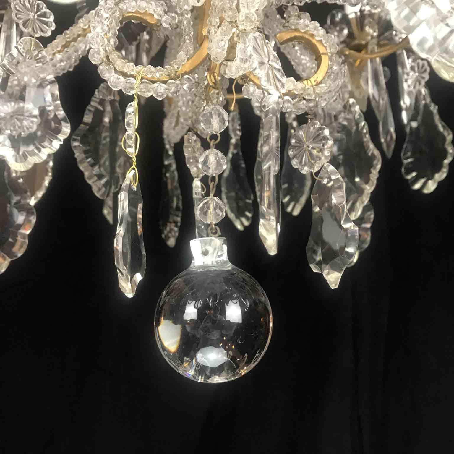 20th Century Beaded Crystal Cage Chandelier Two-Tier Nine-Light Italian Pendant 6