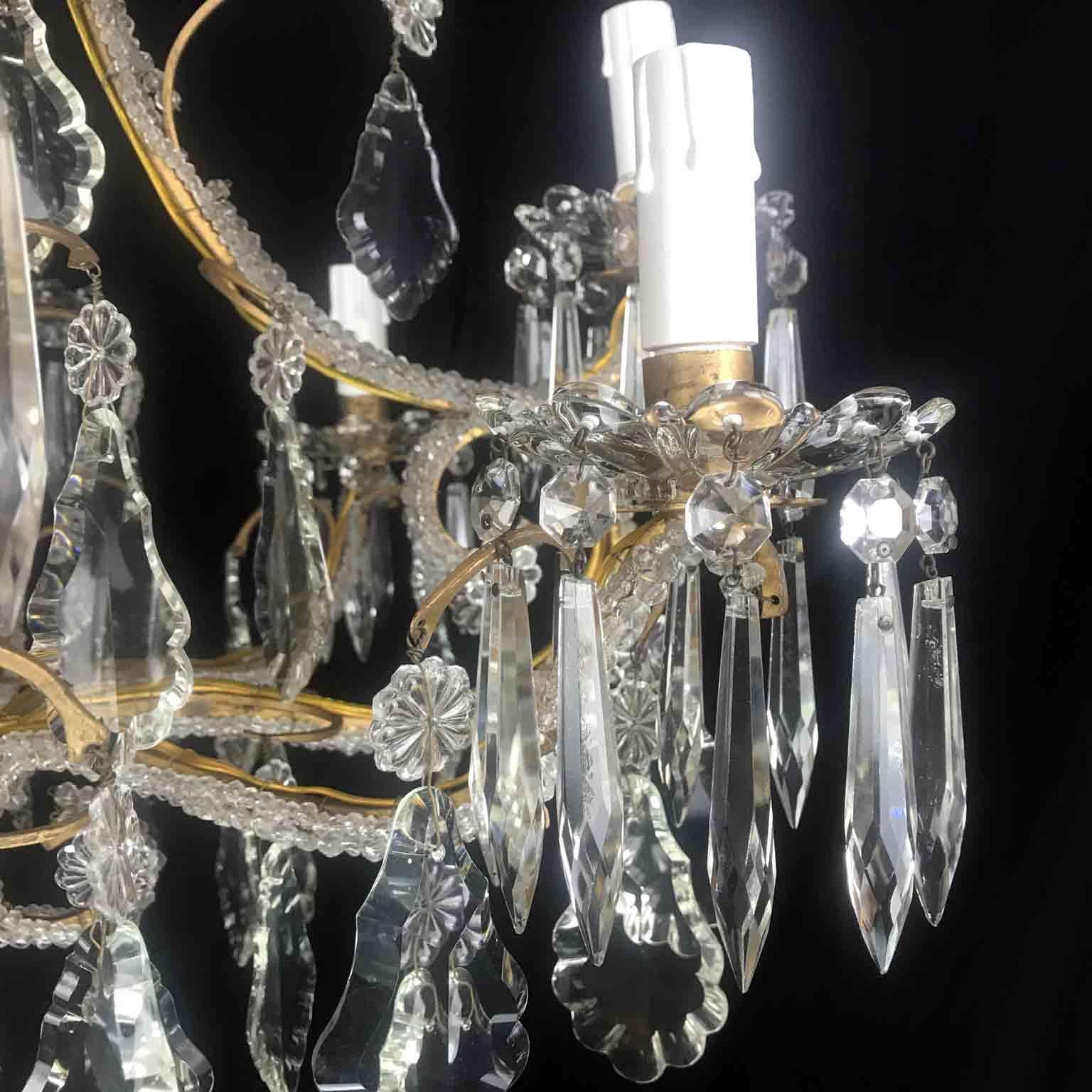 20th Century Beaded Crystal Cage Chandelier Two-Tier Nine-Light Italian Pendant 9