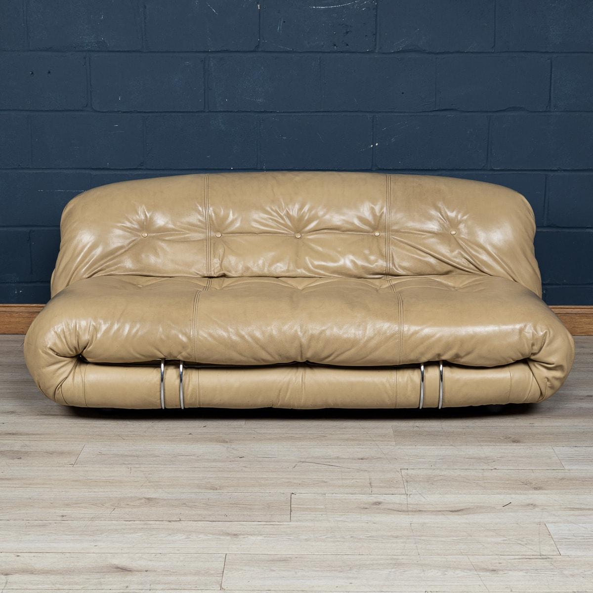 A beautiful “Soriana“ leather sofa by Tobia Scarpa for Cassina, made in Italy around the latter part of the 20th century. Finished in a very rare cognac colour leather, it is lovely way to bring colour and elegance to any interior setting, working