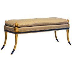 Italian 20th Century Carved Neoclassical Giltwood Bench with Ebonized Accents