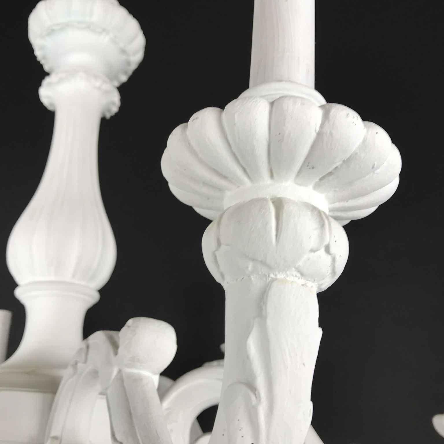 Italian 20th Century Carved Wood Six-light Chandelier White Finish 3
