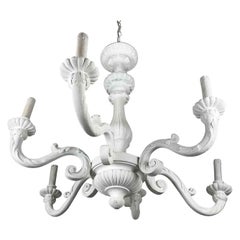 Italian 20th Century Carved Wood Six-light Chandelier White Finish