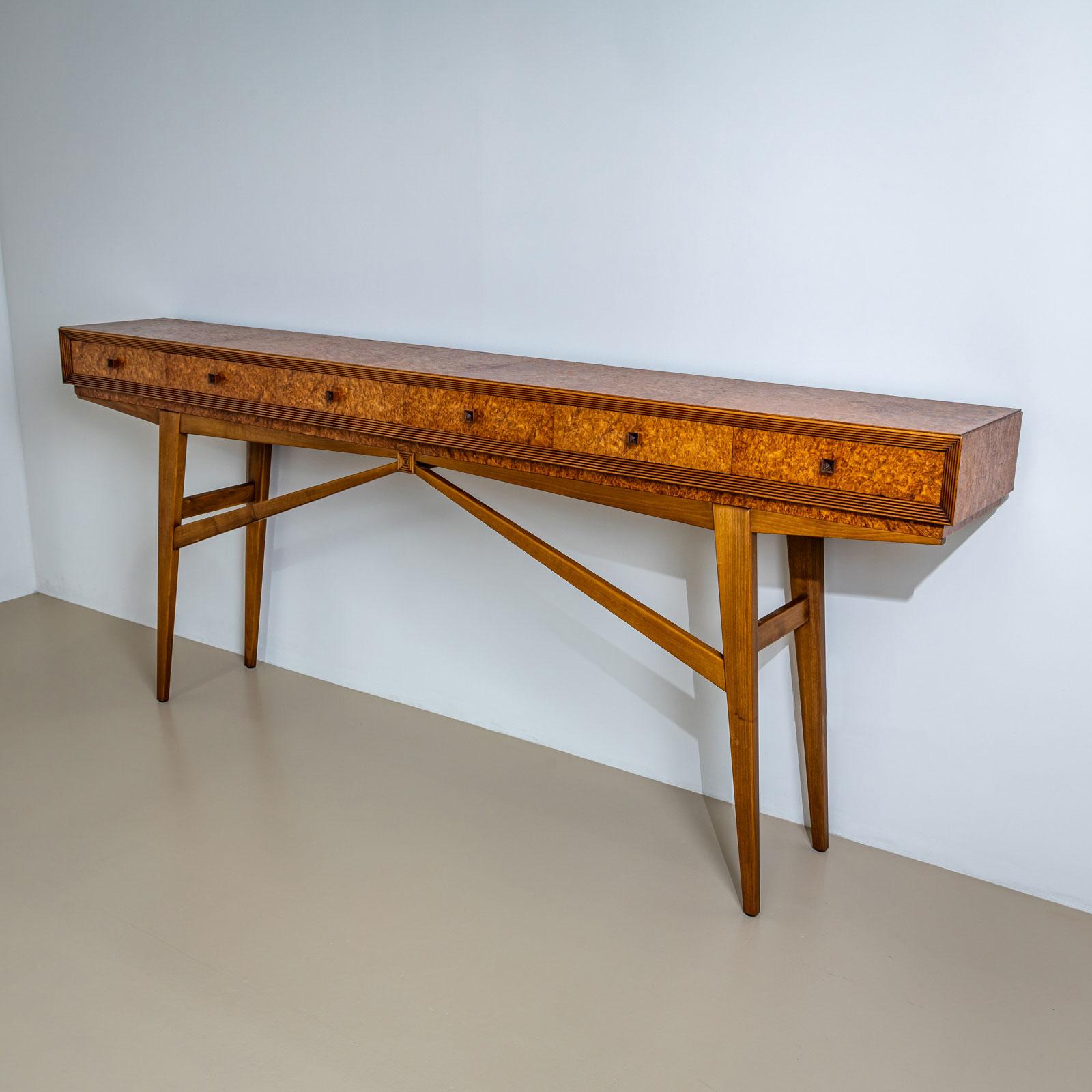 20th Century Italian 20th-Century Console Table with Burl Veneer