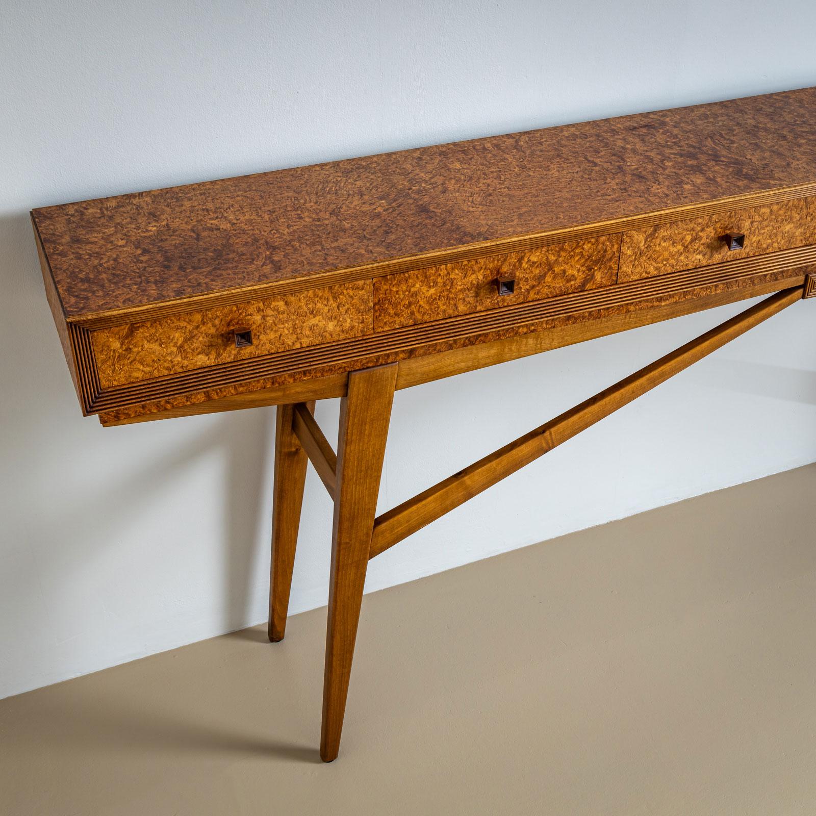 Wood Italian 20th-Century Console Table with Burl Veneer
