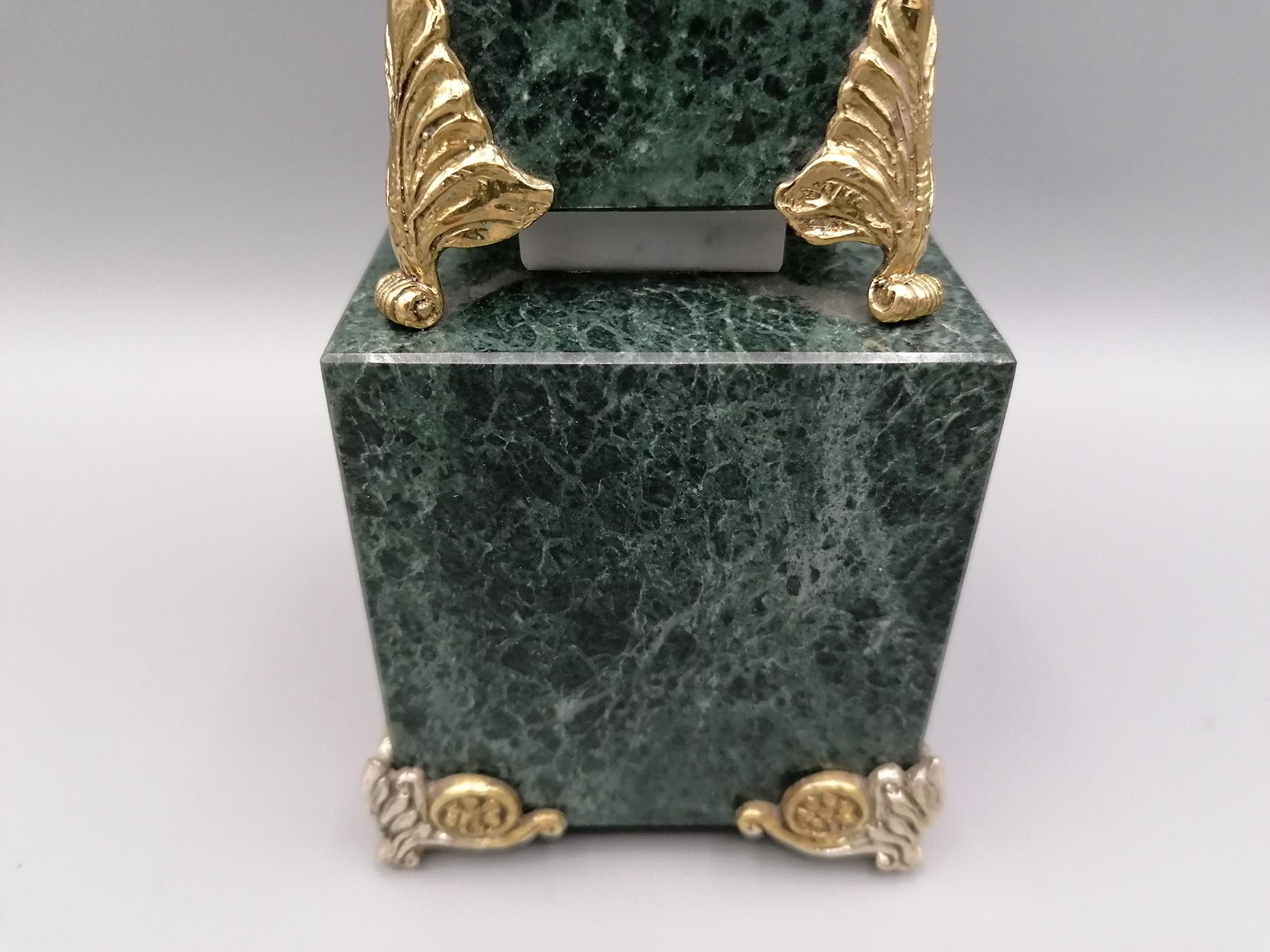 Italian 20th Century Green Marble and Sterling Silver Obelisks For Sale 4