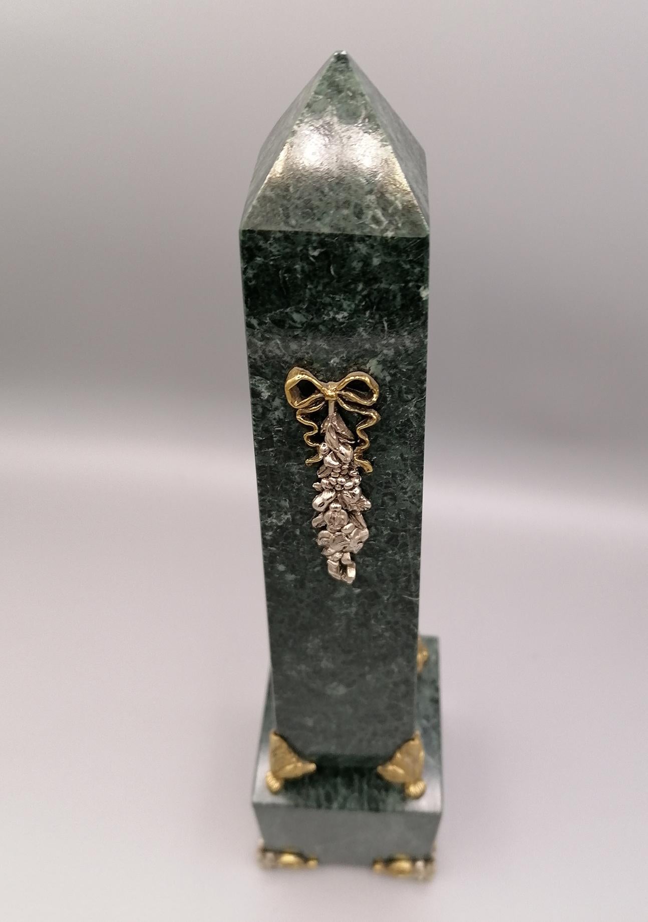 Italian 20th Century Green Marble and Sterling Silver Obelisks For Sale 5