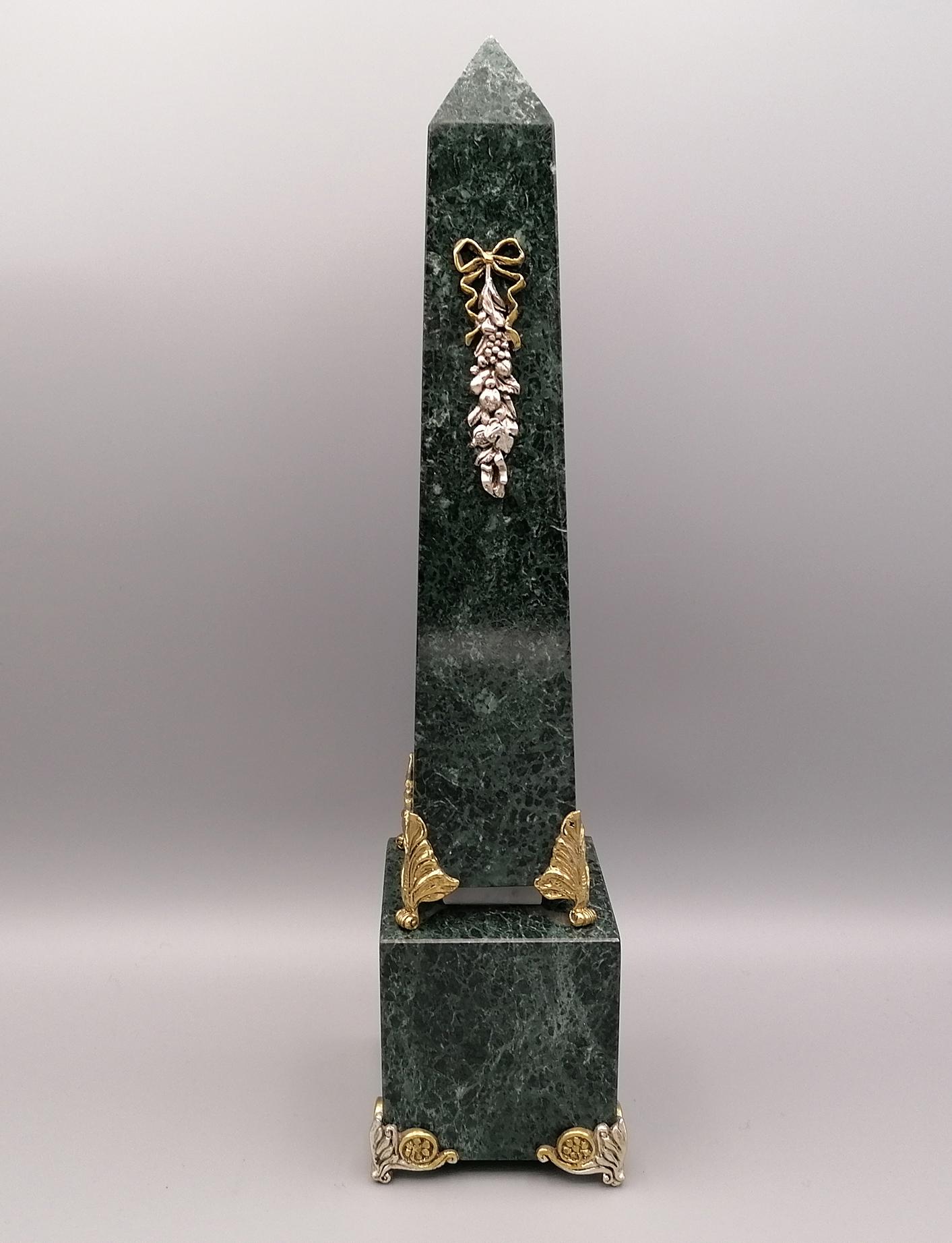 Italian 20th Century Green Marble and Sterling Silver Obelisks For Sale 6