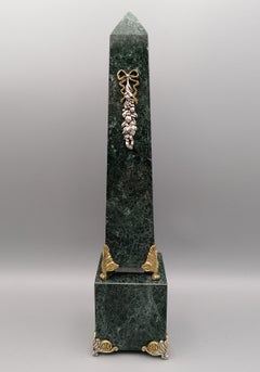 Italian 20th Century Green Marble and Sterling Silver Obelisks
