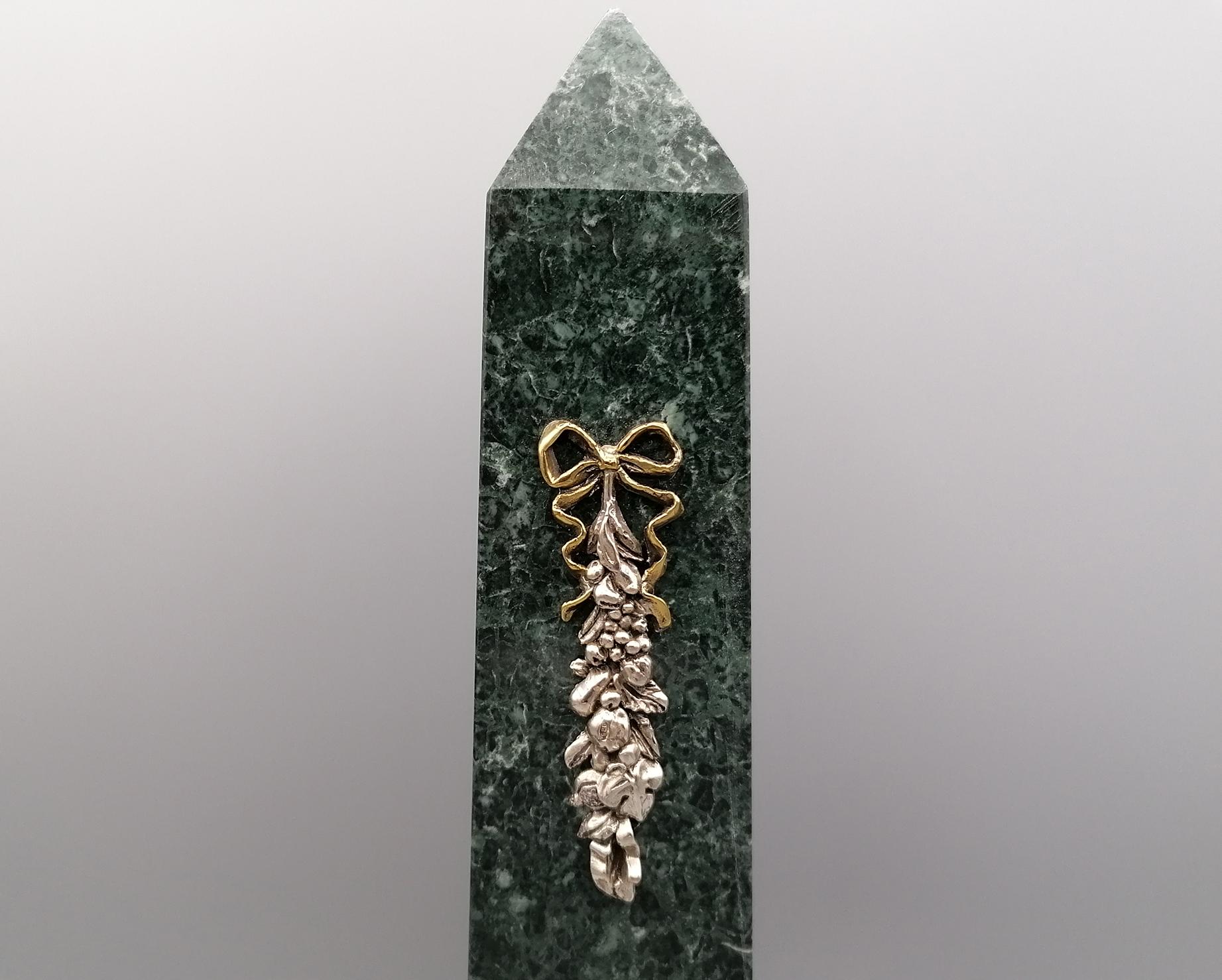 Other Italian 20th Century Green Marble and Sterling Silver Obelisks For Sale