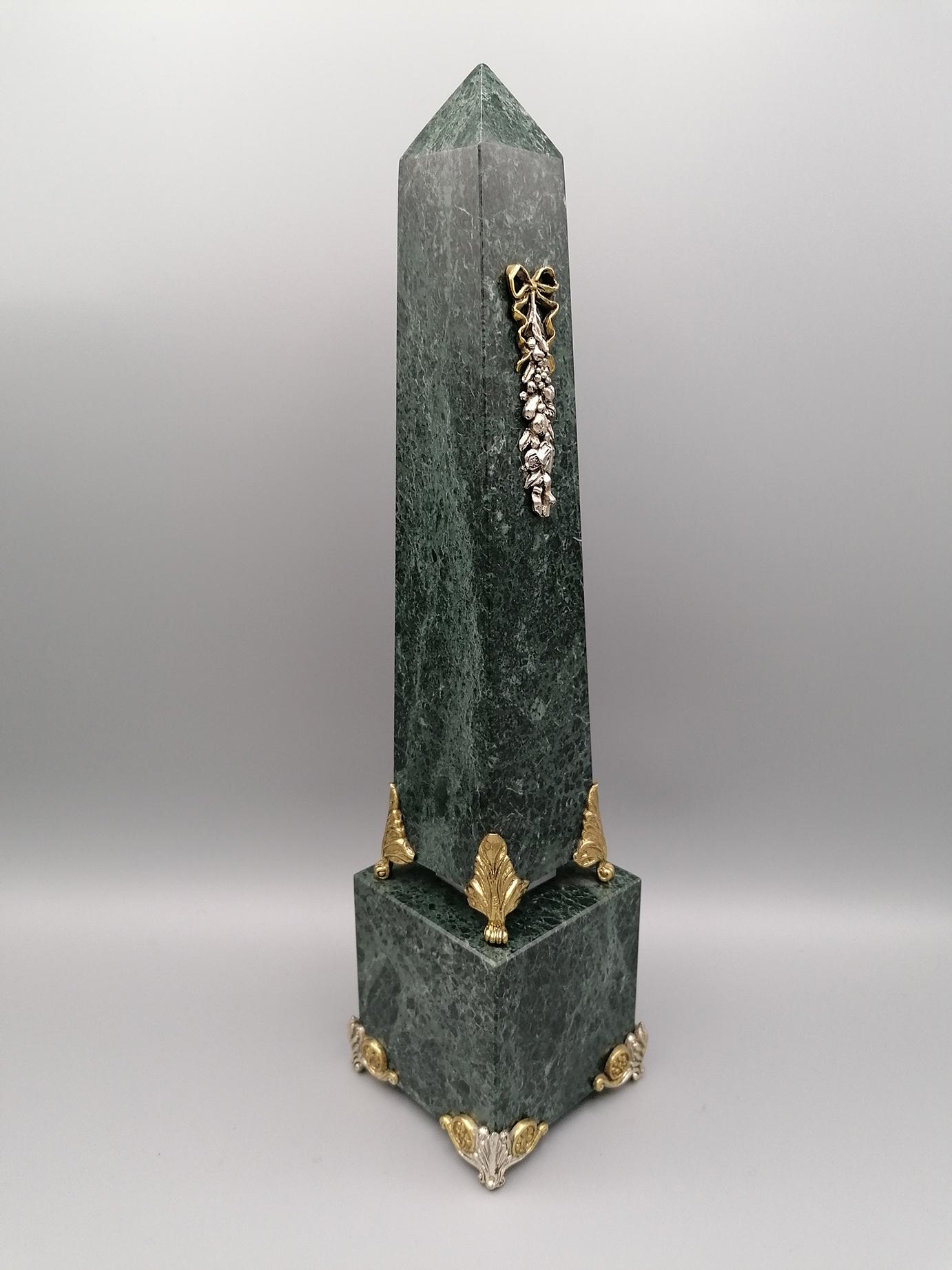 Late 20th Century Italian 20th Century Green Marble and Sterling Silver Obelisks For Sale