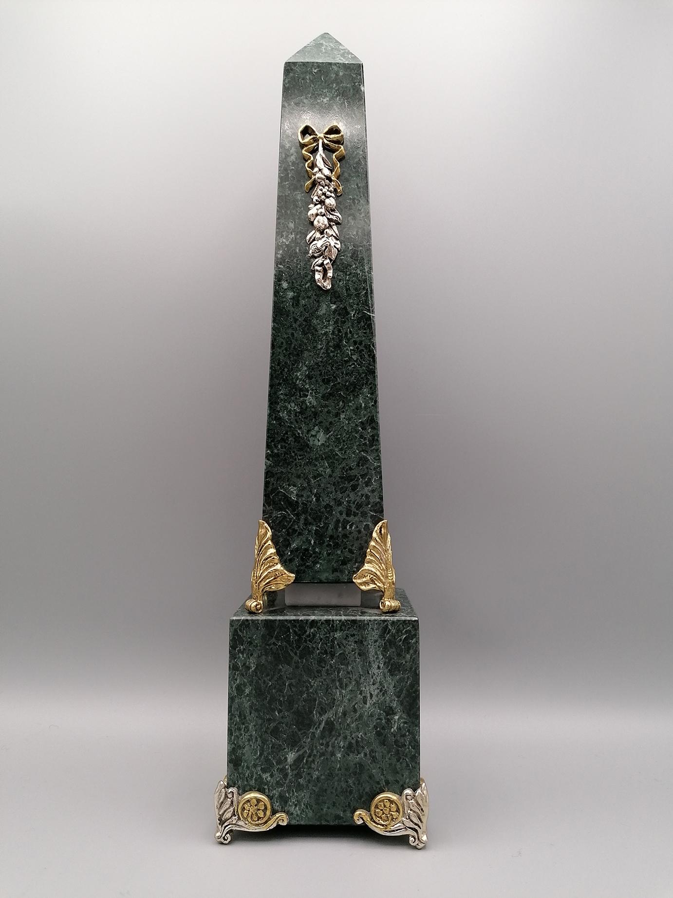 Italian 20th Century Green Marble and Sterling Silver Obelisks For Sale 1