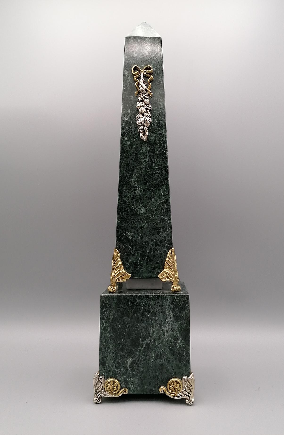 Italian 20th Century Green Marble and Sterling Silver Obelisks For Sale 2