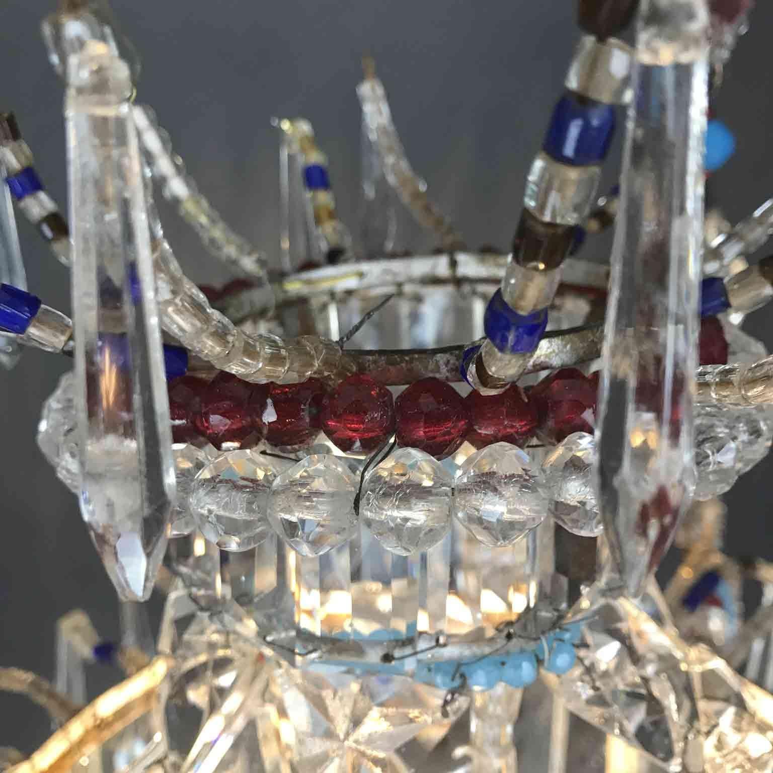Italian Hall Lantern 20th Century Beaded Crystal Glass One-Light Pendant 13