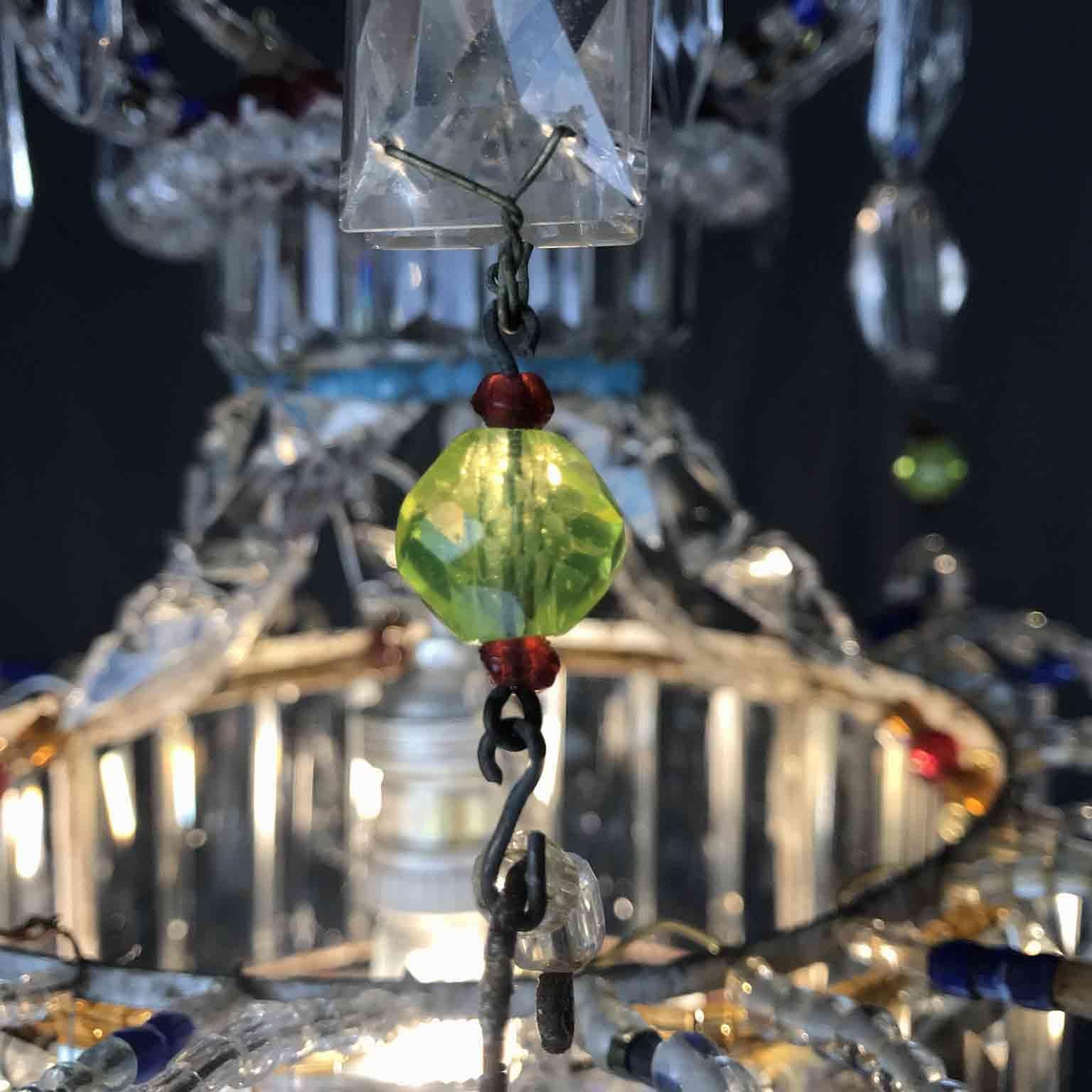 Italian Hall Lantern 20th Century Beaded Crystal Glass One-Light Pendant 14
