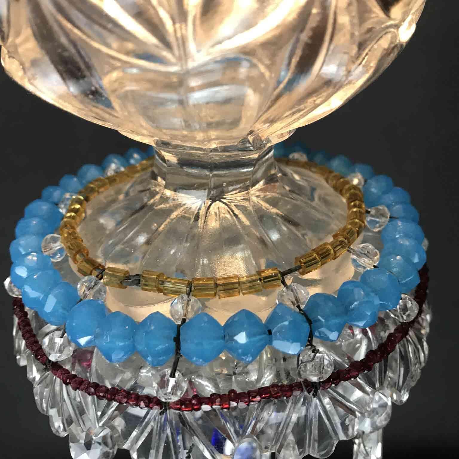 Italian Hall Lantern 20th Century Beaded Crystal Glass One-Light Pendant 2