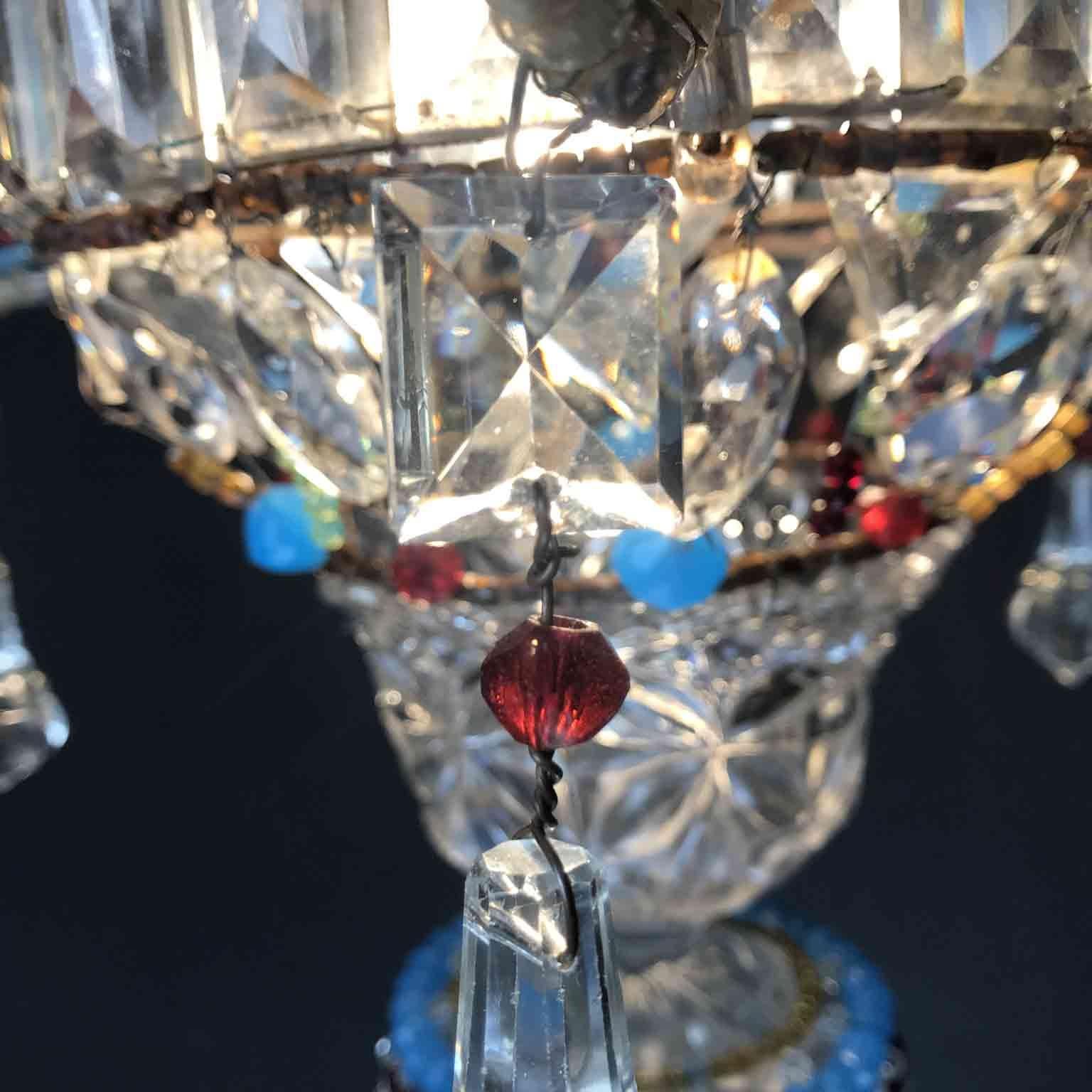 Italian Hall Lantern 20th Century Beaded Crystal Glass One-Light Pendant 6