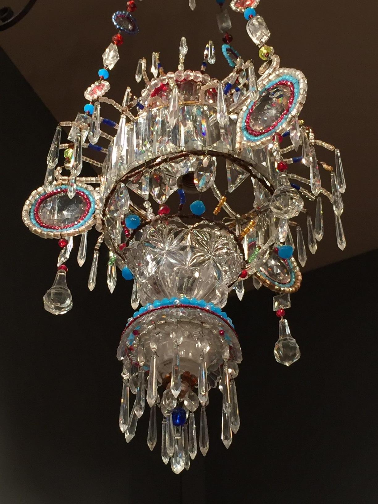 Italian Hall Lantern 20th Century Beaded Crystal Glass One-Light Pendant In Good Condition In Milan, IT
