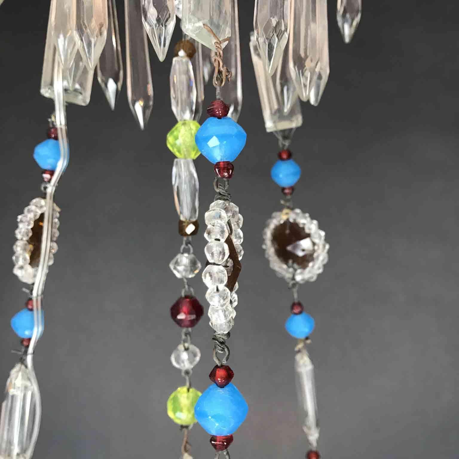 Italian Hall Lantern 20th Century Beaded Crystal Glass One-Light Pendant 15