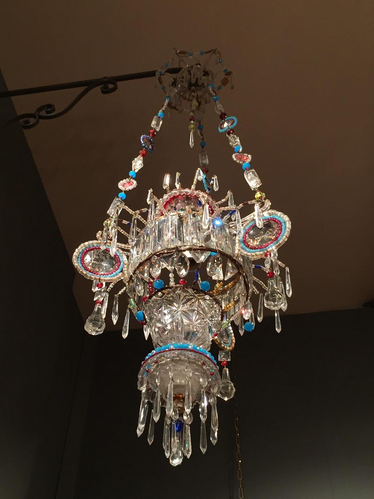 Italian Hall Lantern 20th Century Beaded Crystal Glass One-Light Pendant 16