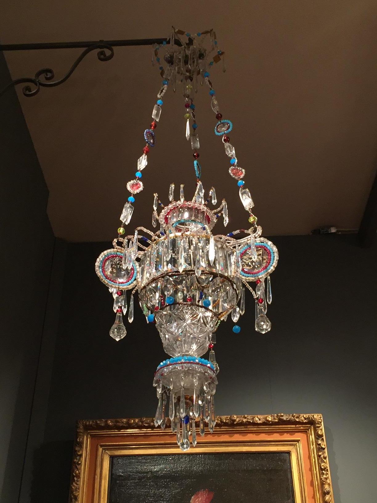 Italian Hall Lantern 20th Century Beaded Crystal Glass One-Light Pendant 4
