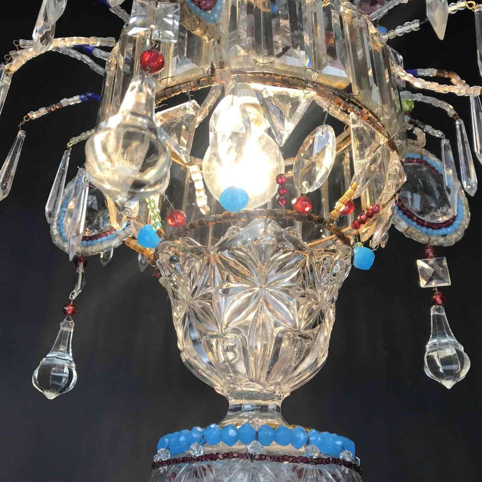 Italian Hall Lantern 20th Century Beaded Crystal Glass One-Light Pendant 3