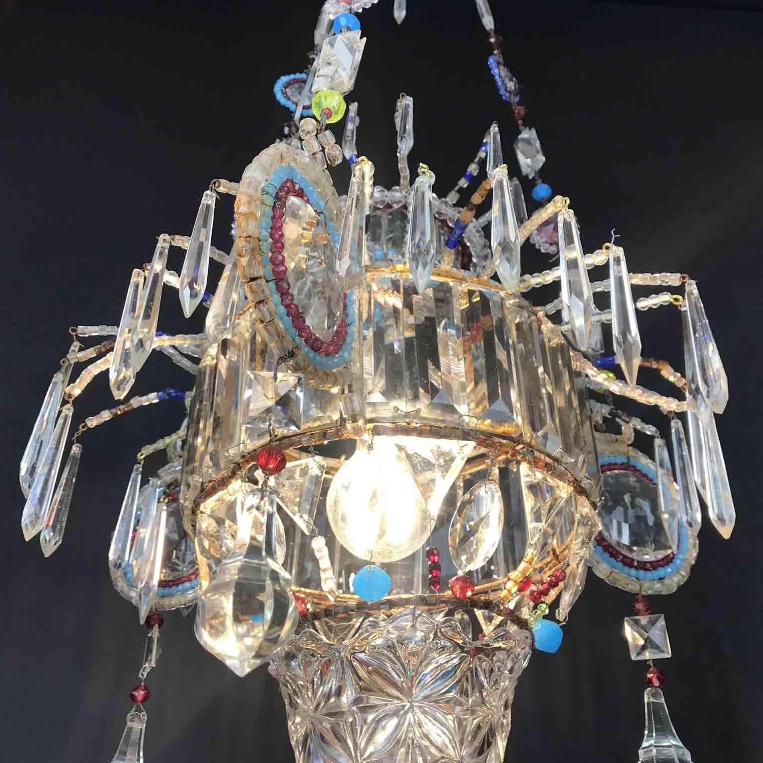 Italian Hall Lantern 20th Century Beaded Crystal Glass One-Light Pendant 5