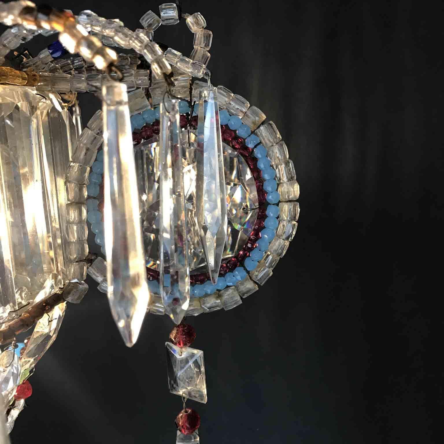 Italian Hall Lantern 20th Century Beaded Crystal Glass One-Light Pendant 8