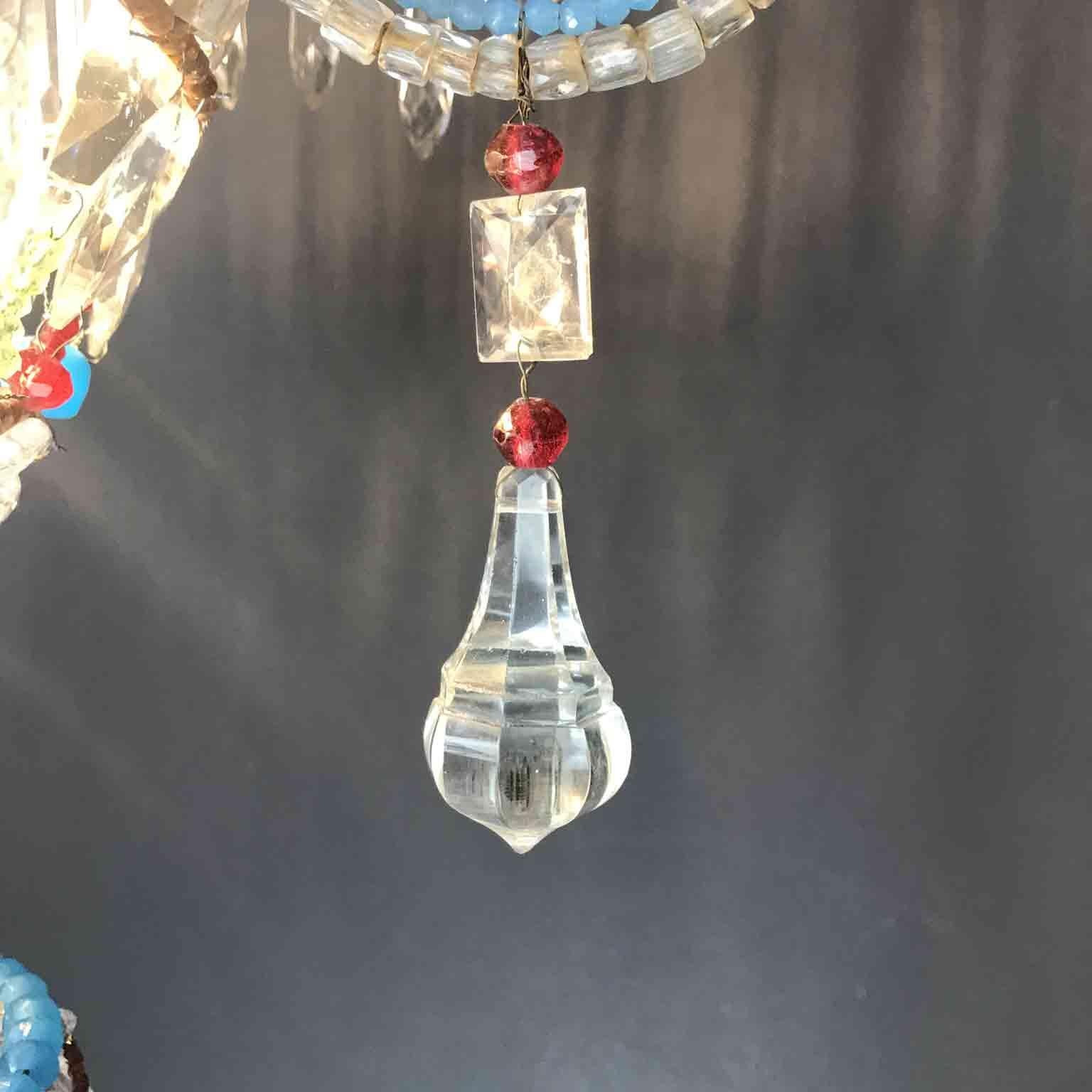 Italian Hall Lantern 20th Century Beaded Crystal Glass One-Light Pendant 9