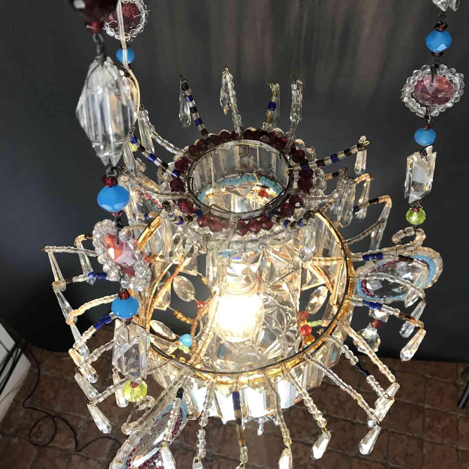 Italian Hall Lantern 20th Century Beaded Crystal Glass One-Light Pendant 10
