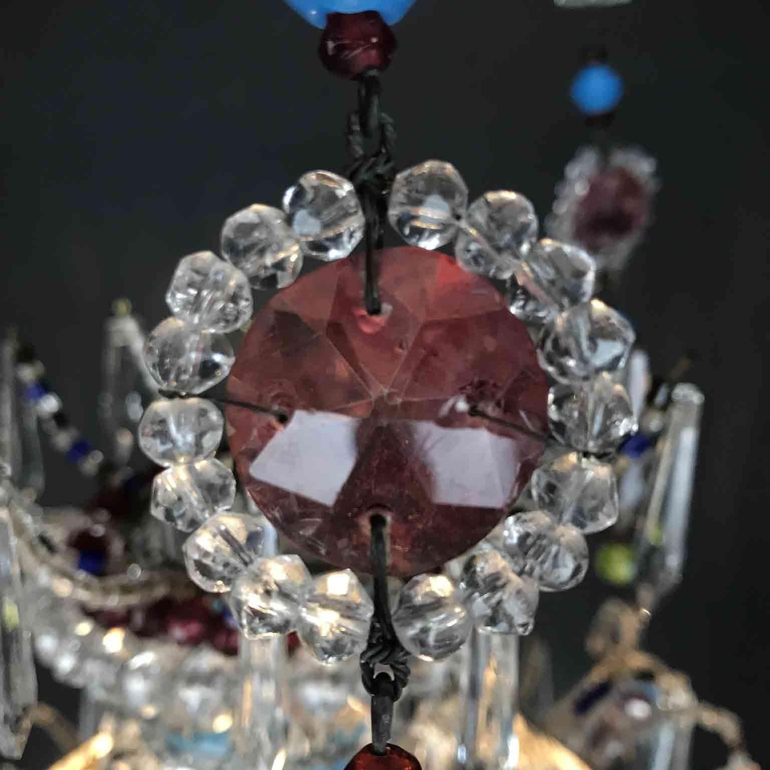 Italian Hall Lantern 20th Century Beaded Crystal Glass One-Light Pendant 11