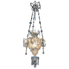 Used Italian Hall Lantern 20th Century Beaded Crystal Glass One-Light Pendant