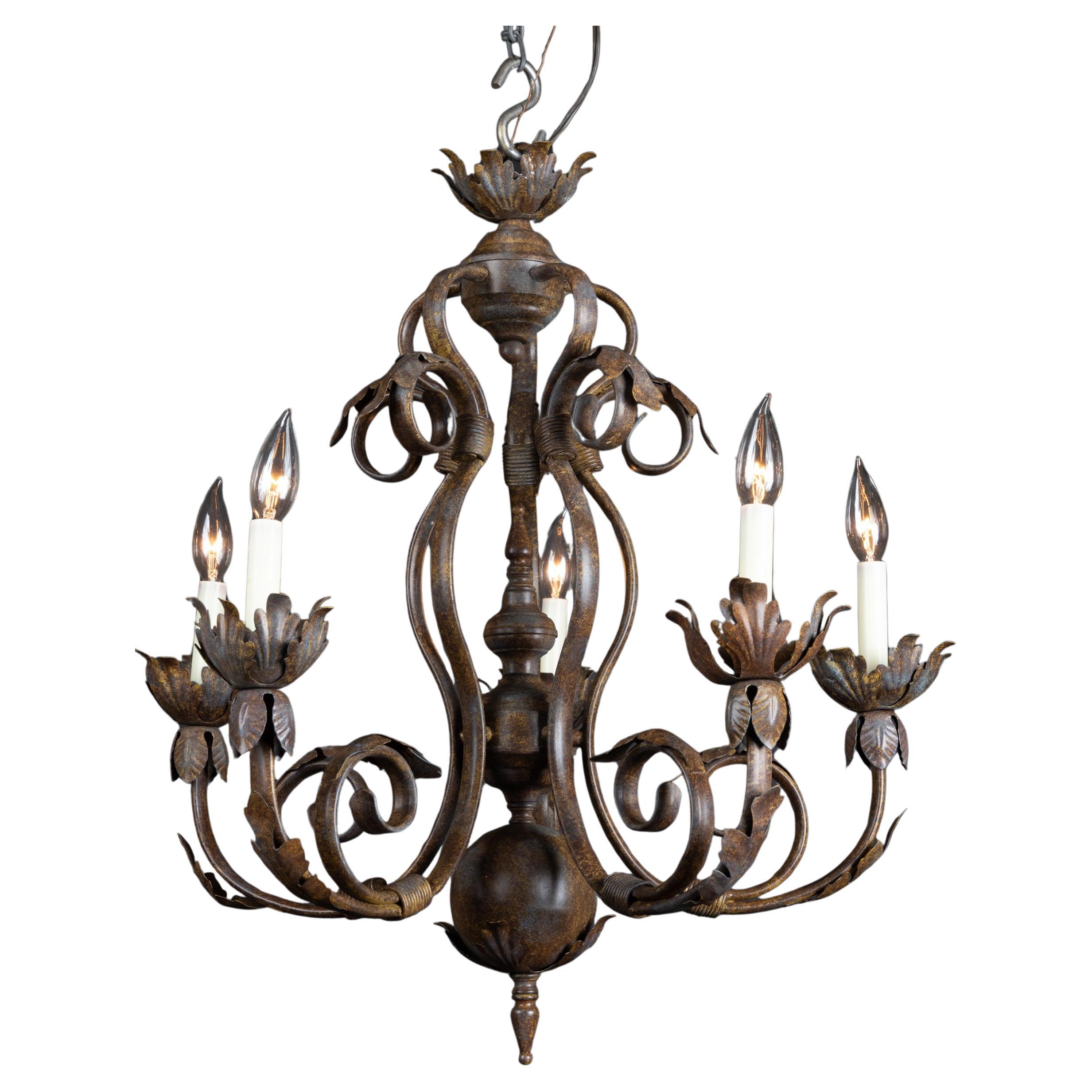 Italian 20th Century Iron and Tole Chandelier