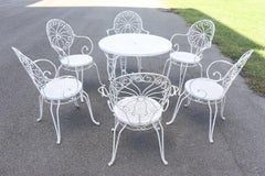 Italian 20th Century Iron Garden Set with 6 Armchairs and Round Table