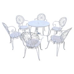 Italian 20th Century Iron Garden Set with 6 Armchairs and Round Table