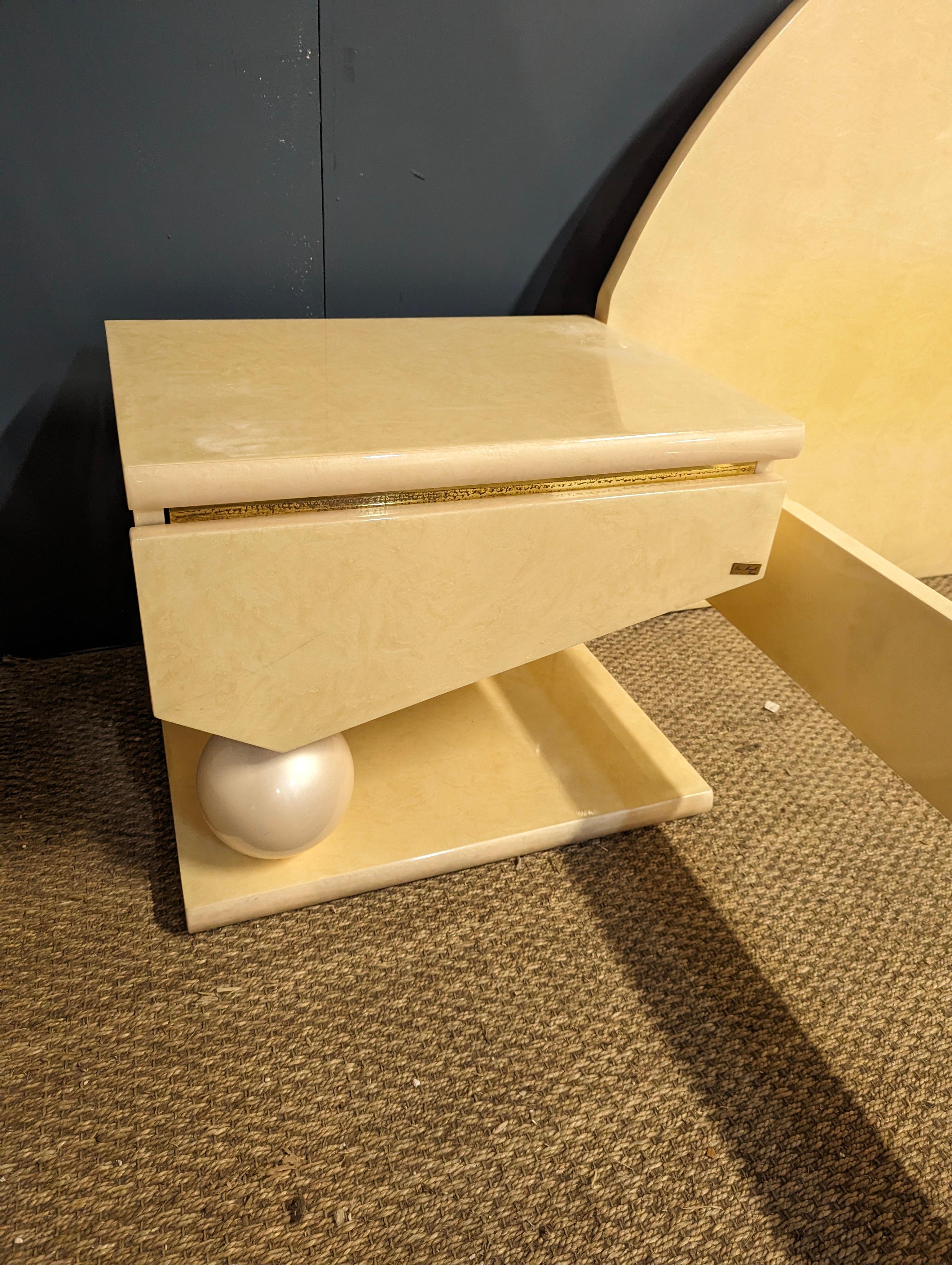 Italian 20th Century Lacquered by Jean Claude Mahey Mid-Century Modern Bed Frame In Good Condition For Sale In CANTELEU, FR