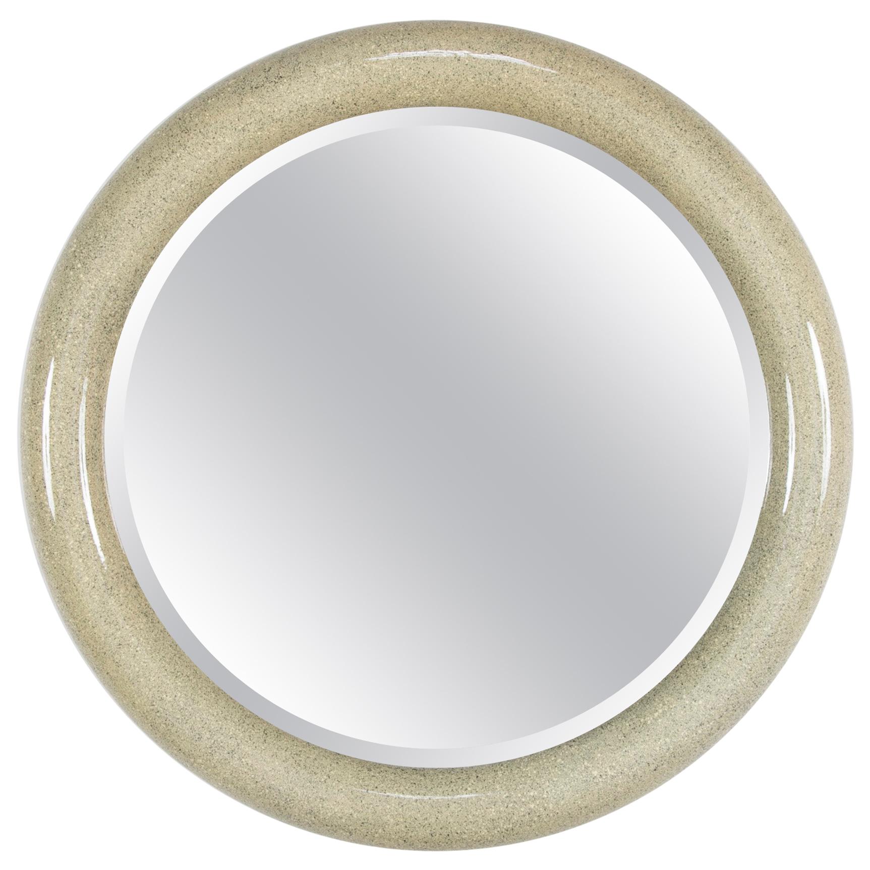 Italian 20th Century Lacquered Faux Granite Round Mirror