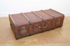 Italian 20th Century Leather, Wood and Brass Travel Trunk with Rustic Character