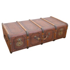 Italian 20th Century Leather, Wood and Brass Travel Trunk with Rustic Character