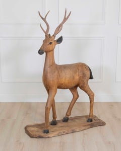 Italian 20th Century Life-Size Walnut Deer Sculpture